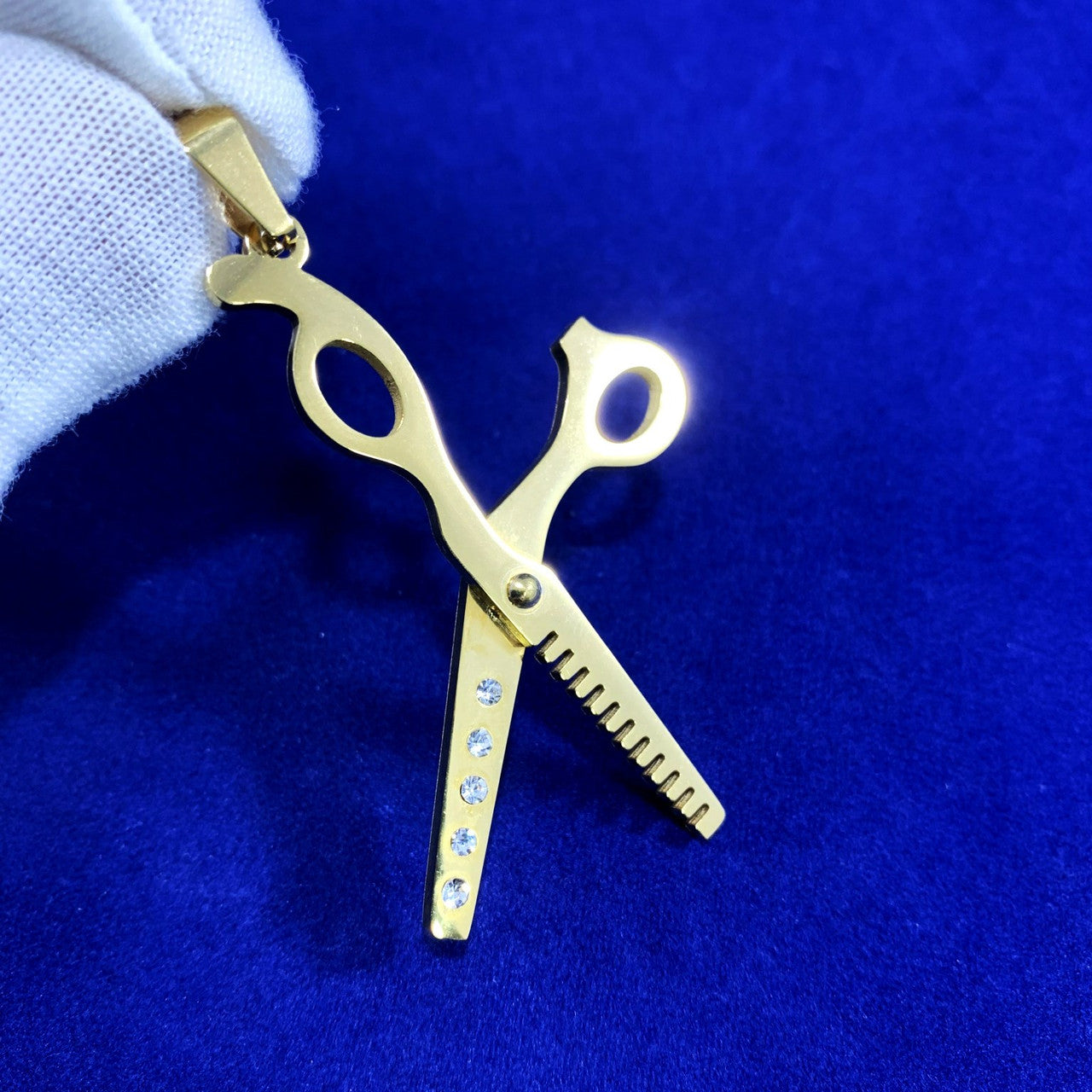 14k Gold Over No Fade Stainless Steel Haircut Barber Scissors Chain Pendant