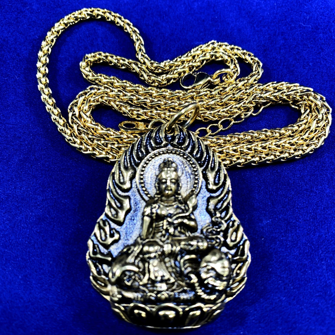 14k Gold Black Accents Buddhism Bodhisattva 316L Stainless Steel Buddha Pendant