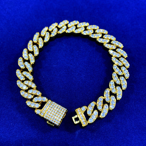 24k Gold Miami Cut Cuban Link 10mm Flooded Ice Hip Hop Bracelets