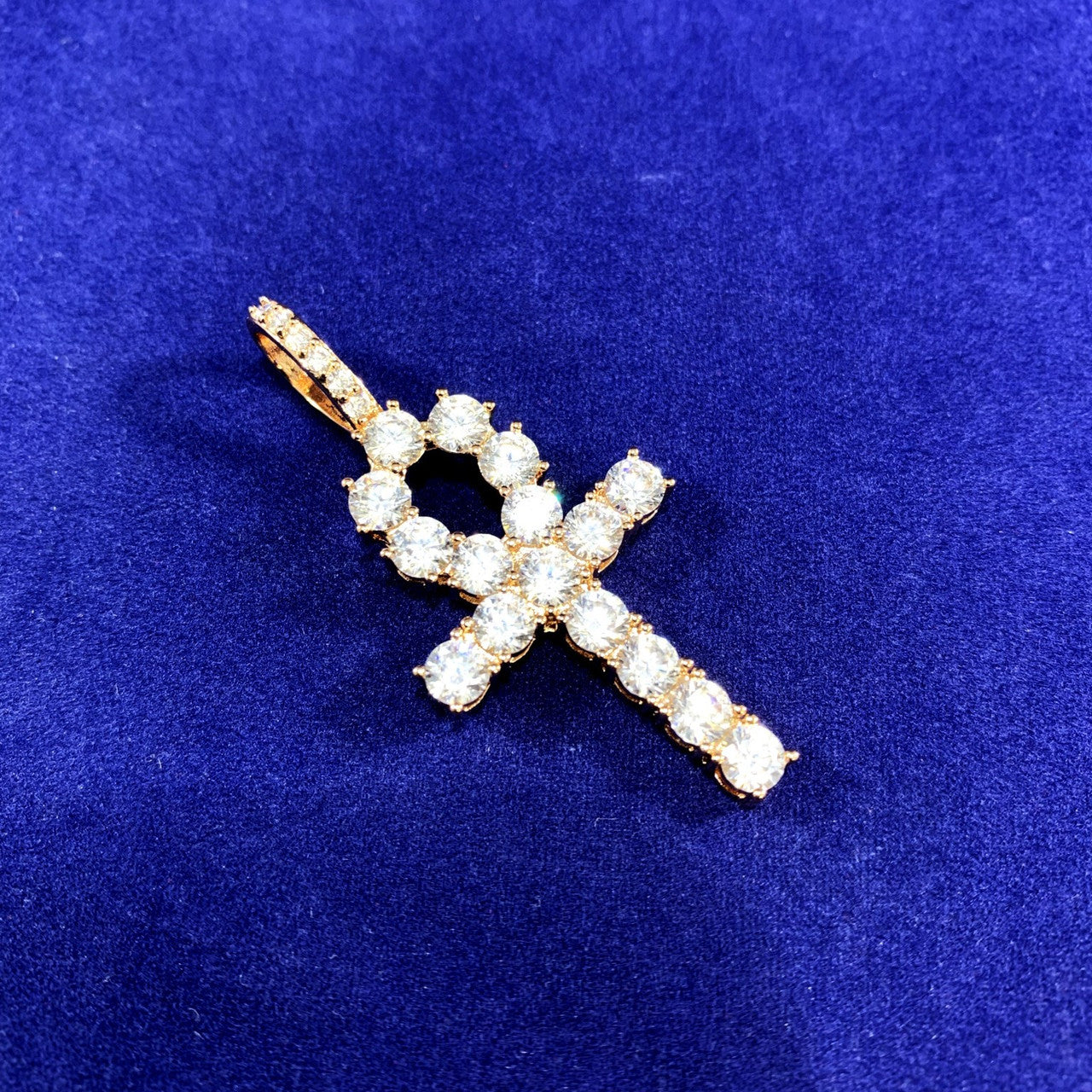 Key Of Life Ankh Cross Rose Gold Prong Set Stone Pendant