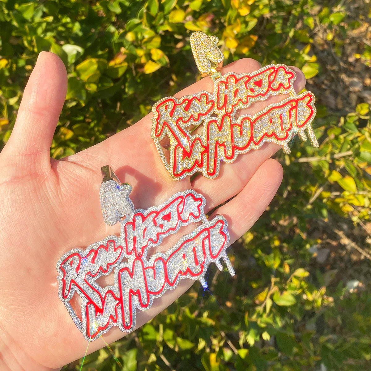 Iced Blinged Out Hip Hop Inspired Real Husta La Muerta Necklace Pendant
