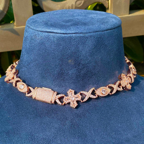 Crossed Eye | Infinity Link All Seeing VVS Diamond CZ Cross Link Hip Hop Chain Necklace