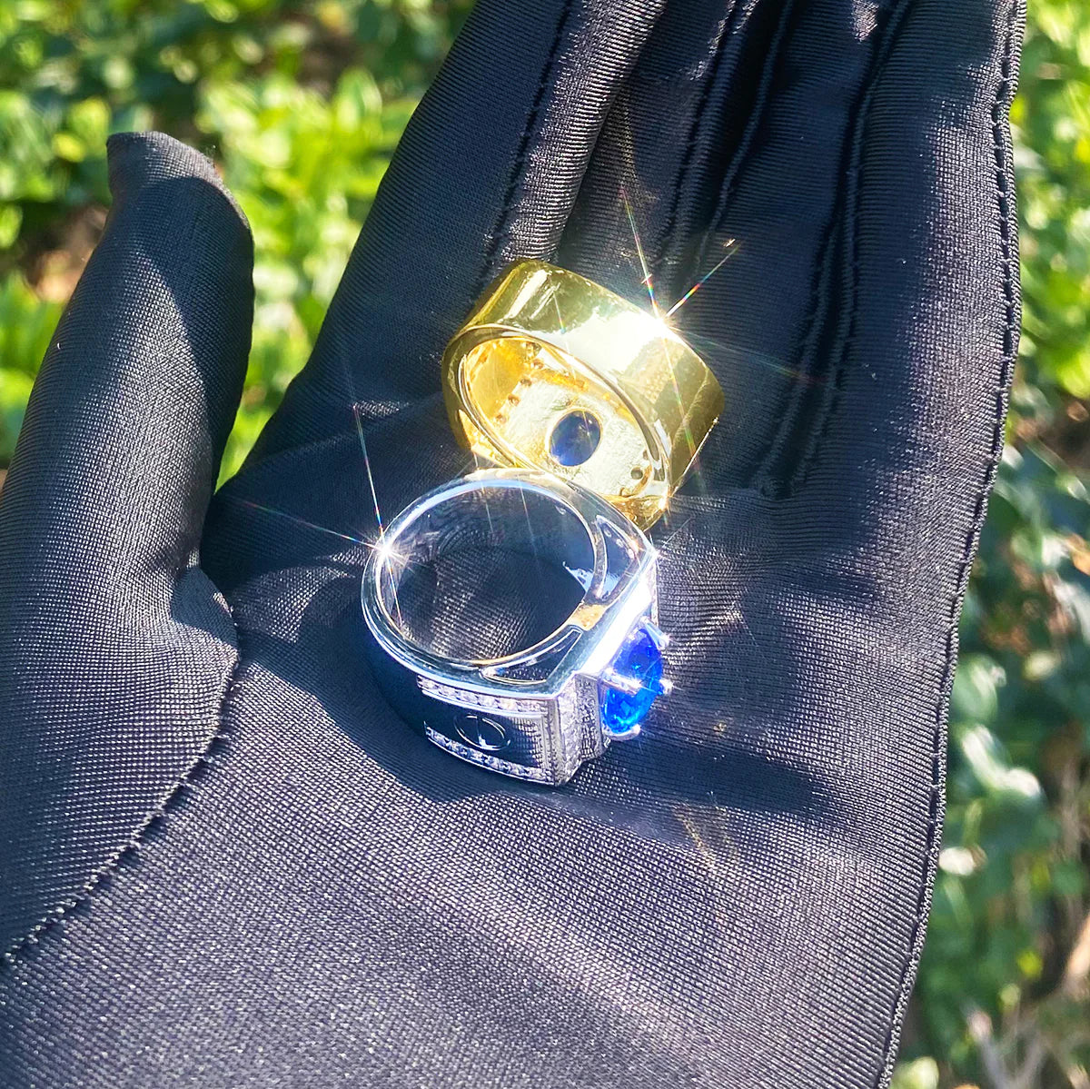 Code Blue | Luxury Iced Blinged Out 4 Prong Set Blue Gemstone Hip Hop Rings
