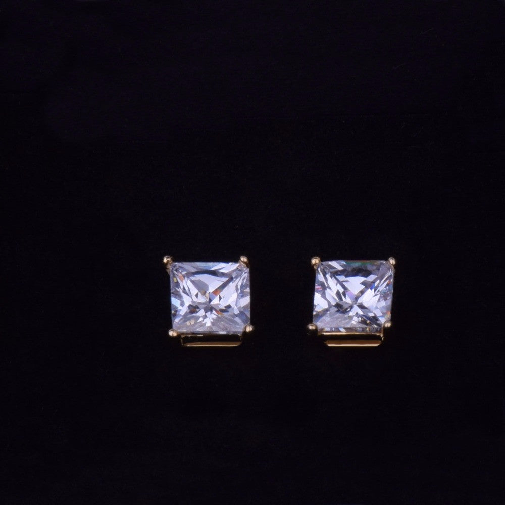 7mm AAA Square Princess Cut Bling CZ 24k 925 Silver Copper Base Hip Hop Earrings