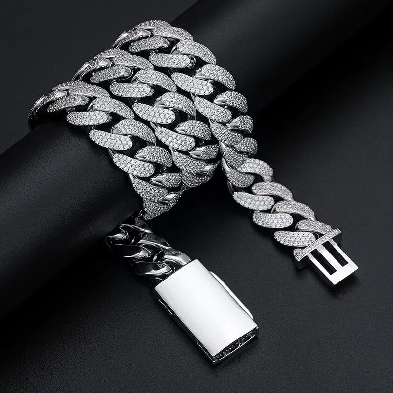 Mens VVS Diamond Solid 925 Silver 8mm/20mm Hip Hop Cuban Link Bracelets Chains