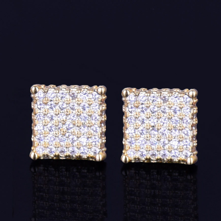 Four Corners | Gold .925 Silver 8MM Gold Silver Super Iced Square Stud Hip Hop Earrings