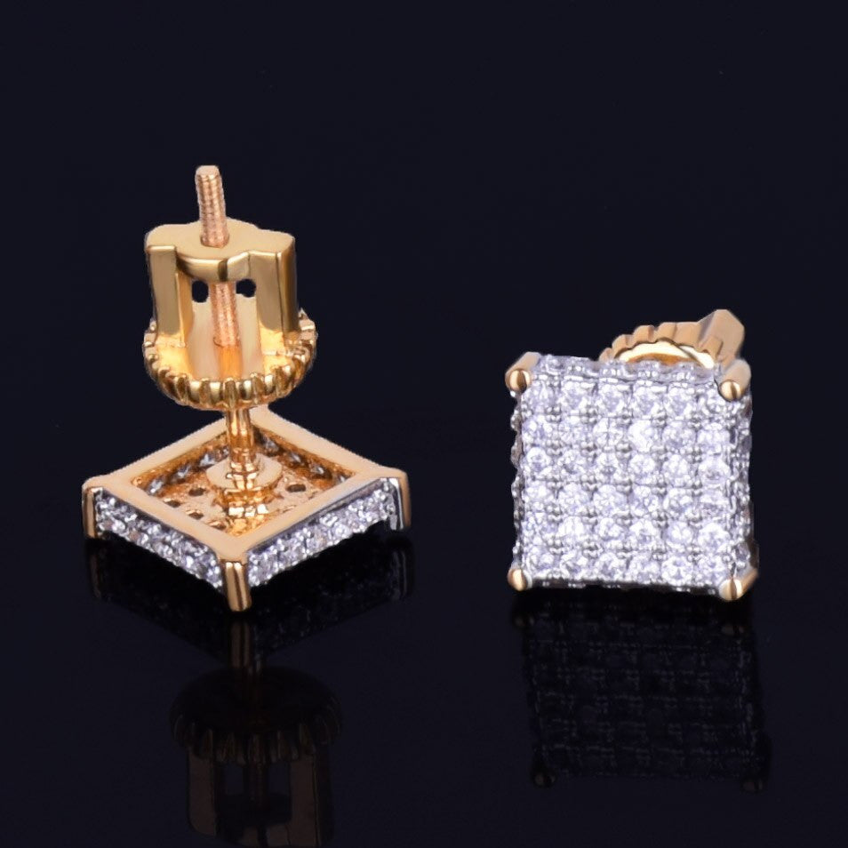 Four Corners | Gold .925 Silver 8MM Gold Silver Super Iced Square Stud Hip Hop Earrings