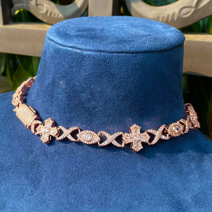 Crossed Eye | Infinity Link All Seeing VVS Diamond CZ Cross Link Hip Hop Chain Necklace