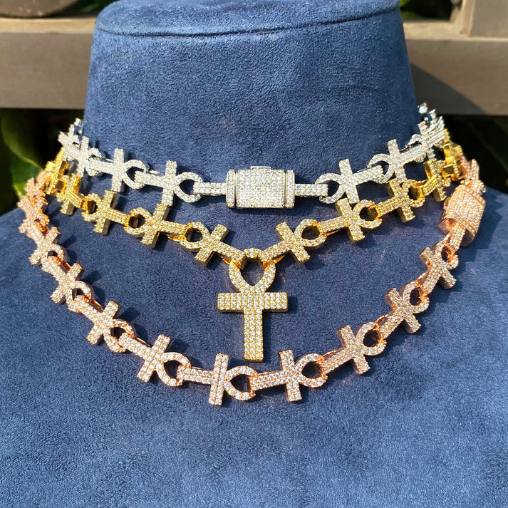 The Ankh Infinity | VVS Diamond CZ Deep Prong Set Iced Blinged Out Chain Necklace