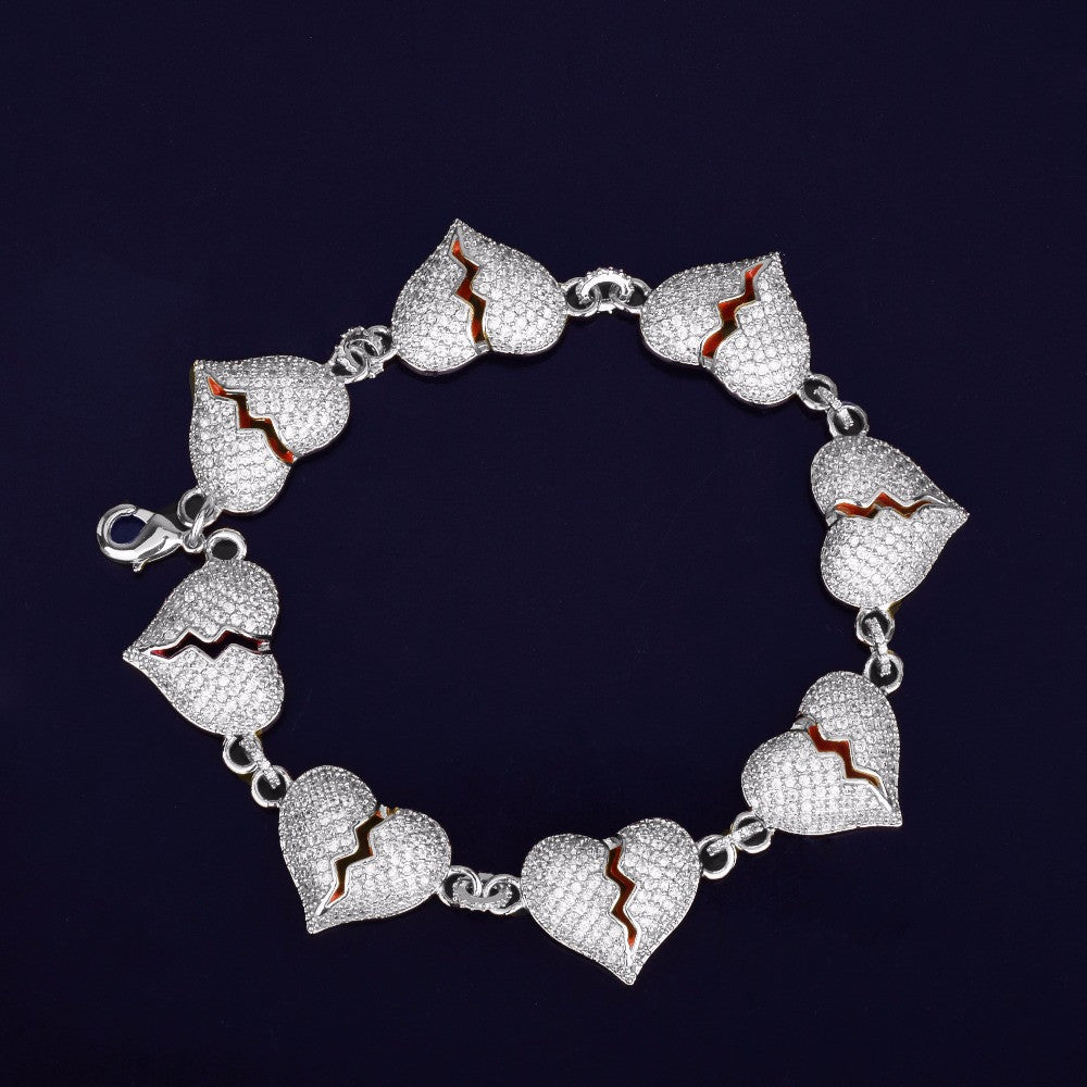 .925 Silver AAA True Micro Pave Broken Heart Breaker Bracelet
