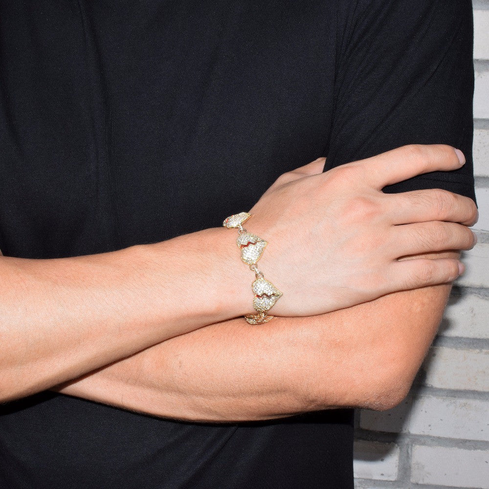 24k Gold .925 Silver Broken Heart Breaker True AAA Micro Pave Flooded Ice Hip Hop Bracelets