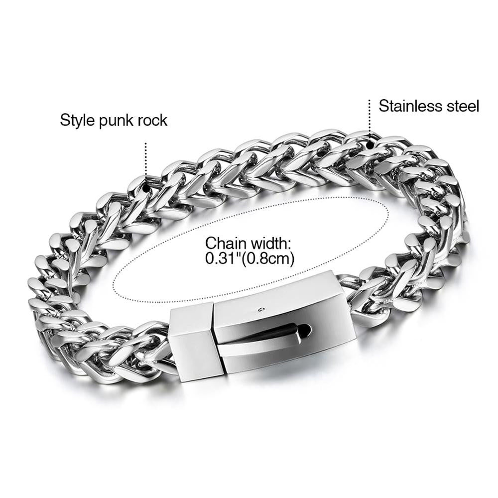 Mens 8mm Wheat Spiga Heavy Solid Franco Link No Fade Stainless Steel Bracelets