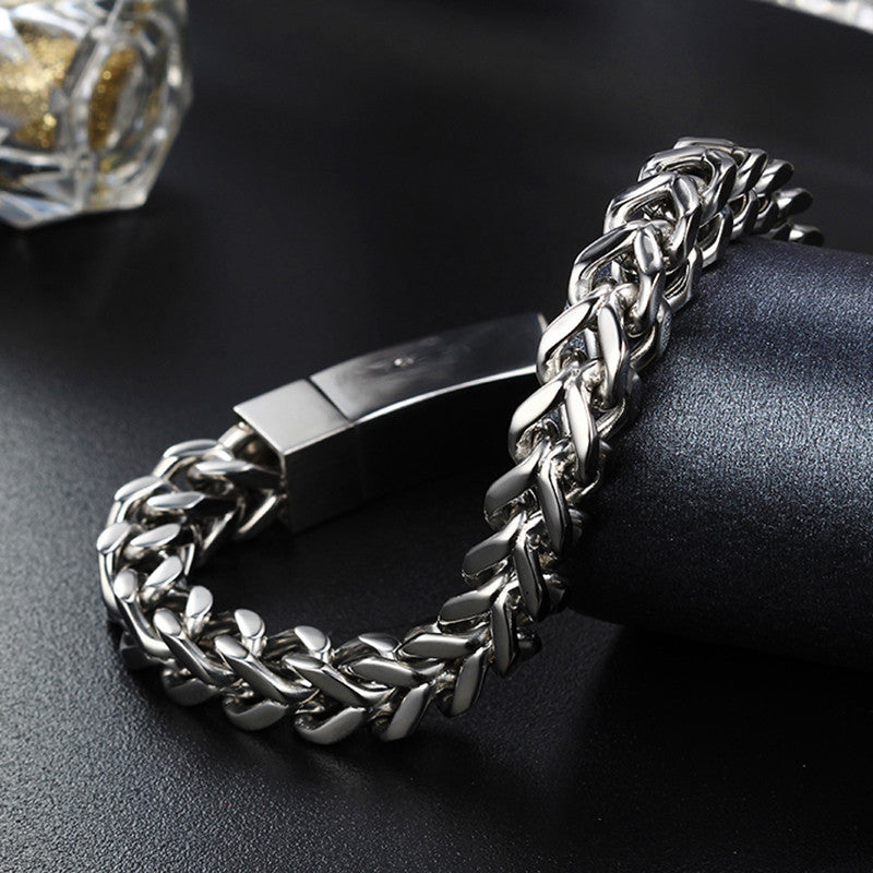 Mens 8mm Wheat Spiga Heavy Solid Franco Link No Fade Stainless Steel Bracelets