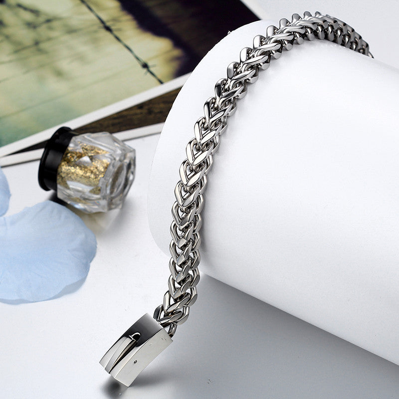 Mens 8mm Wheat Spiga Heavy Solid Franco Link No Fade Stainless Steel Bracelets