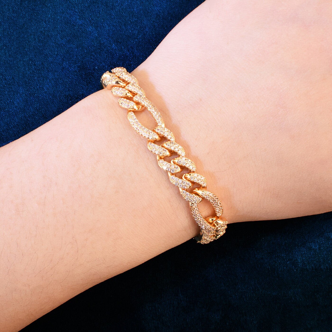 Blinged Out Flooded Ice Figaro Link 18k 925 Silver Hip Hop Street Wear Casual Bracelets