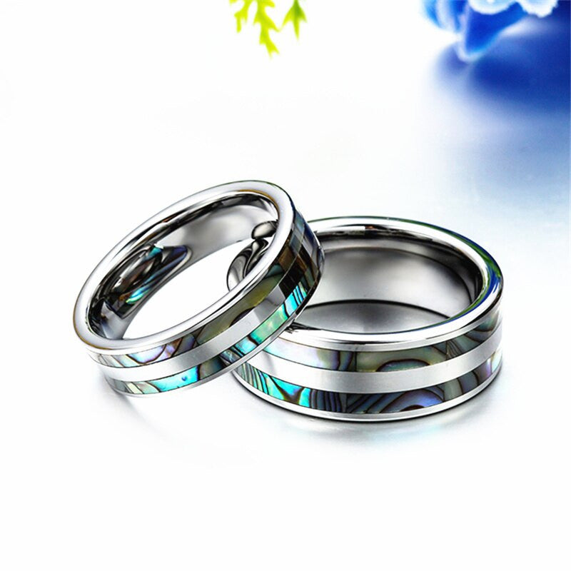 Couples Tungsten Carbide Abalone Sea Shell 8mm Lovers Rings