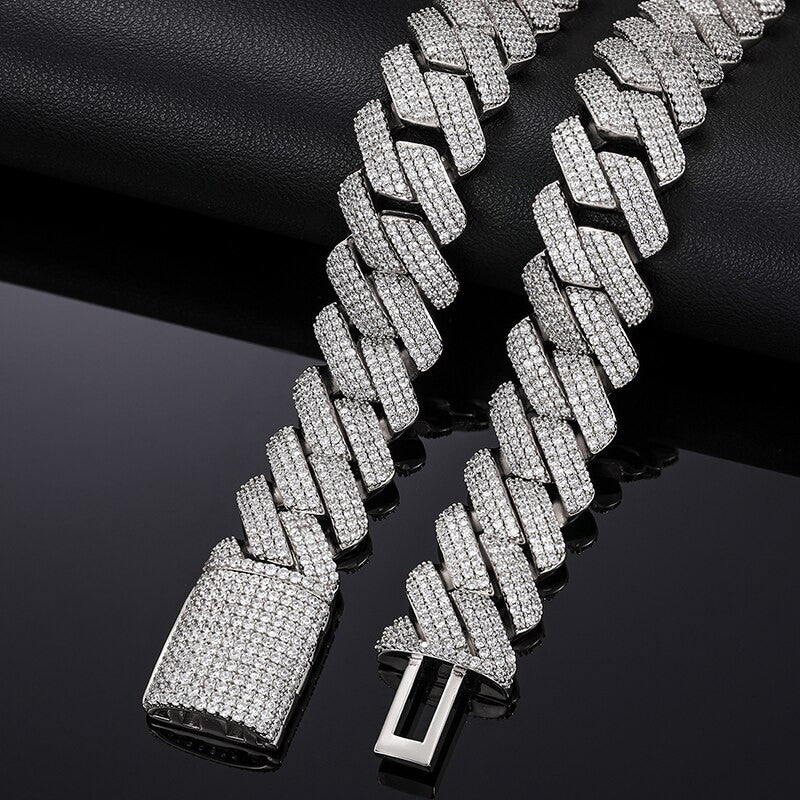 Mens VVS Simulate Diamond 3 Row Solid 925 Sterling Silver Miami Cuban Link Bracelet Chain Necklace
