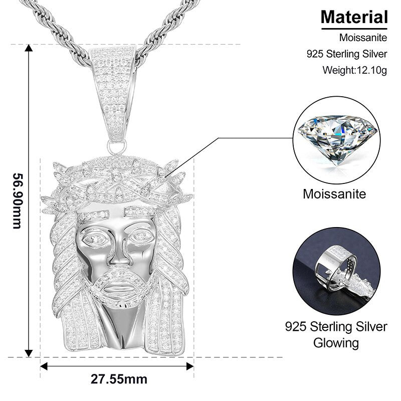 Crown Of Thorns 925 Solid Sterling Silver Genuine VVS Diamond Jesus Piece Pendant