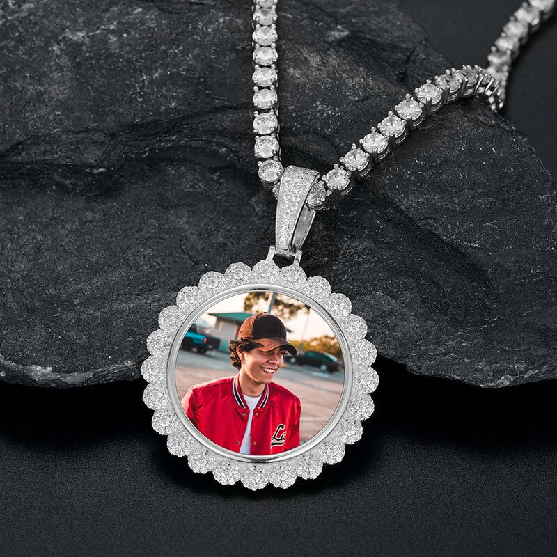 Priceless Moments | Sterling Silver Iced Blinged Out Custom Photo Memory Pendant