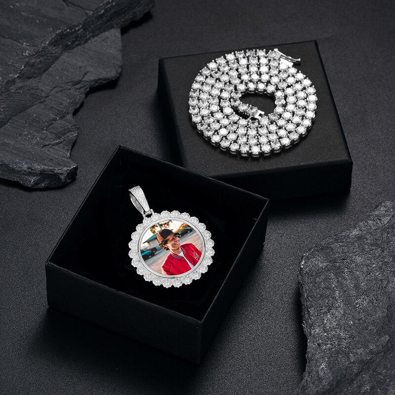 Priceless Moments | Sterling Silver Iced Blinged Out Custom Photo Memory Pendant