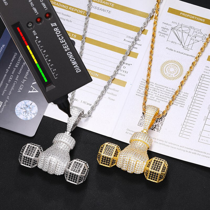 Do You Even Lift Solid Sterling Silver Dumbbell Genuine VVS Diamond Pendant Chain