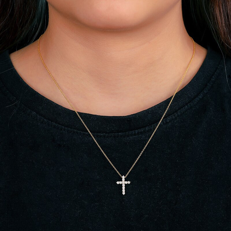 Ladies Genuine 925 Sterling Silver Diamond Simulate Cross Pendant Chain Necklace