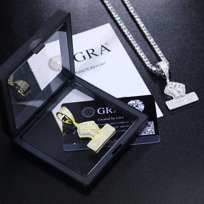 Genuine 925 Sterling Silver VVS Lab Diamond Black Power Fist Hip Hop Chain Necklace