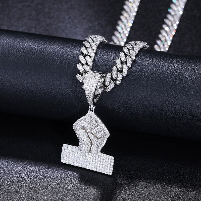 Genuine 925 Sterling Silver VVS Lab Diamond Black Power Fist Hip