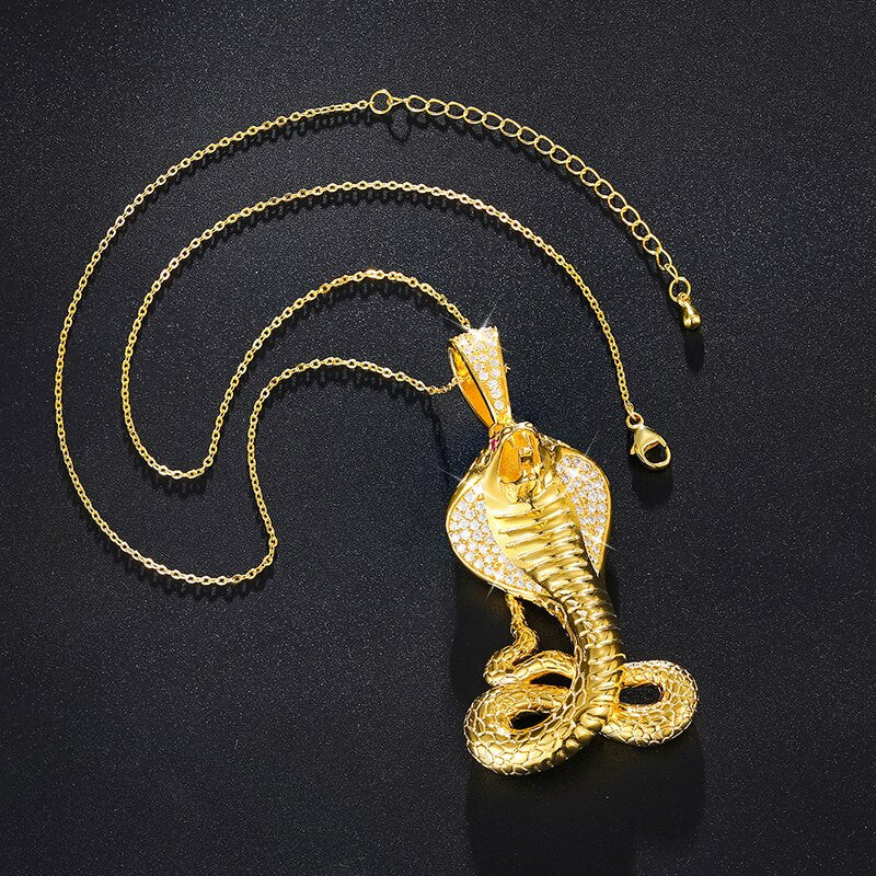 Solid Sterling Silver VVS Genuine Lab Diamond King Cobra Hip Hop Chain Pendant