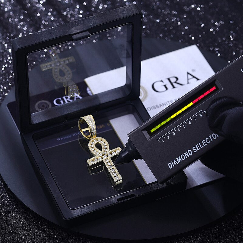 Genuine VVS Diamond Original Ankh Cross Solid Silver Spiritual Pendant Chain