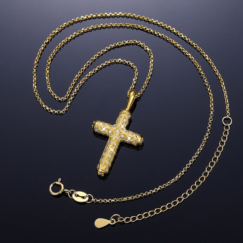 Ladies Spiritual Solid 925 Silver Genuine VVS Mossanite Diamond Cross Chain Necklace