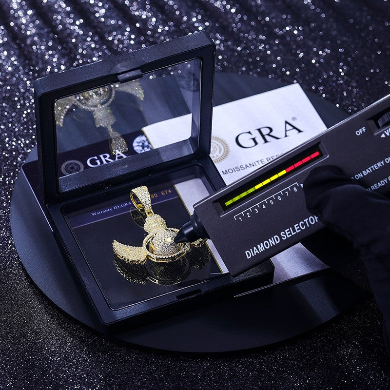 The King | Moissanite Diamond Rotating Globe Wings Crown Hip Hop Pendant