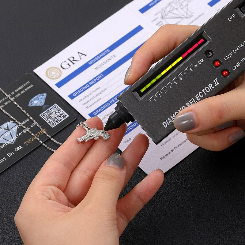 Solid 925 Silver Genuine VVS Diamond Wild West Revolver Hip Hop Pendant Chain Necklace