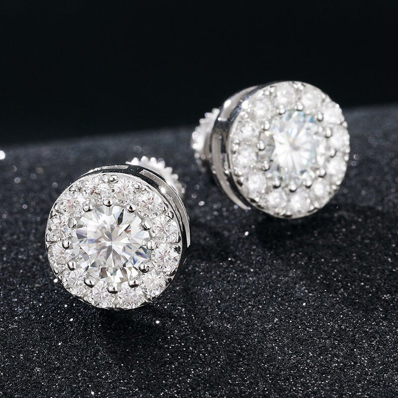 Flooded Ice Genuine Lab Diamond Round Solid Sterling Silver Boss Life Hip Hop Earrings