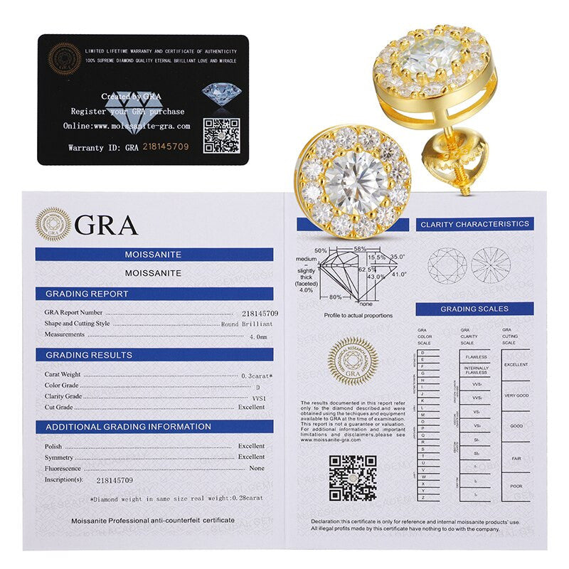 Genuine VVS Diamond Solid 925 Sterling Silver Iced Bling Out Round Stud Earrings