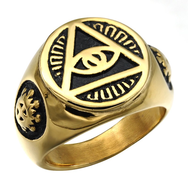 All Seeing Eye Titanium Stainless Steel Illuminati Pyramid Eye Symbol Ring