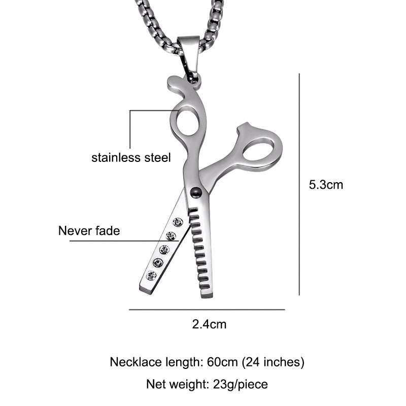 14k Gold Silver Bling Haircut Barber Scissors 316L Stainless Steel Chain Pendant