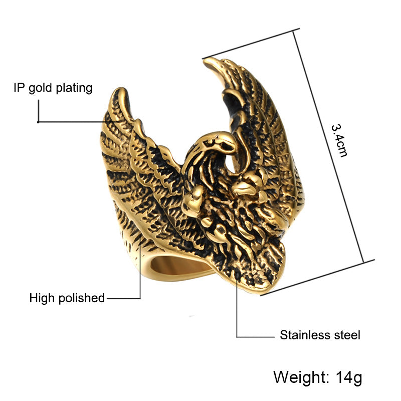 Mens Vintage Soaring Eagle Biker 14k Gold Silver Titanium Stainless Steel Ring