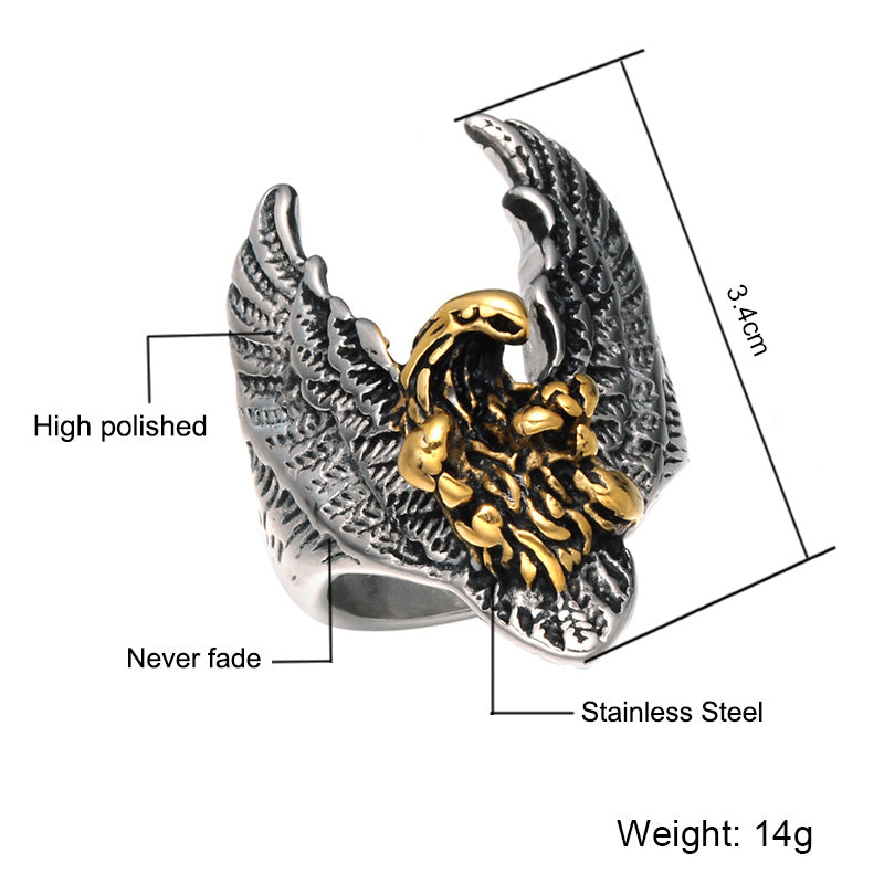 Mens Vintage Soaring Eagle Biker 14k Gold Silver Titanium Stainless Steel Ring