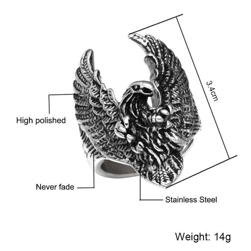 Mens Vintage Soaring Eagle Biker 14k Gold Silver Titanium Stainless Steel Ring