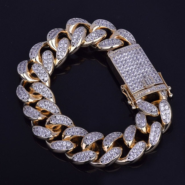 24k Gold .925 Silver Rose Gold Mens Big Boy 20mm AAA Micro Pave Cuban Link Bracelet