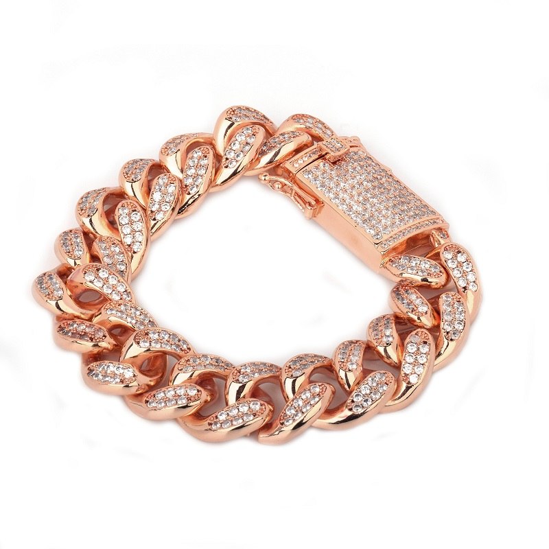 24k Gold .925 Silver Rose Gold Mens Big Boy 20mm AAA Micro Pave Cuban Link Bracelet