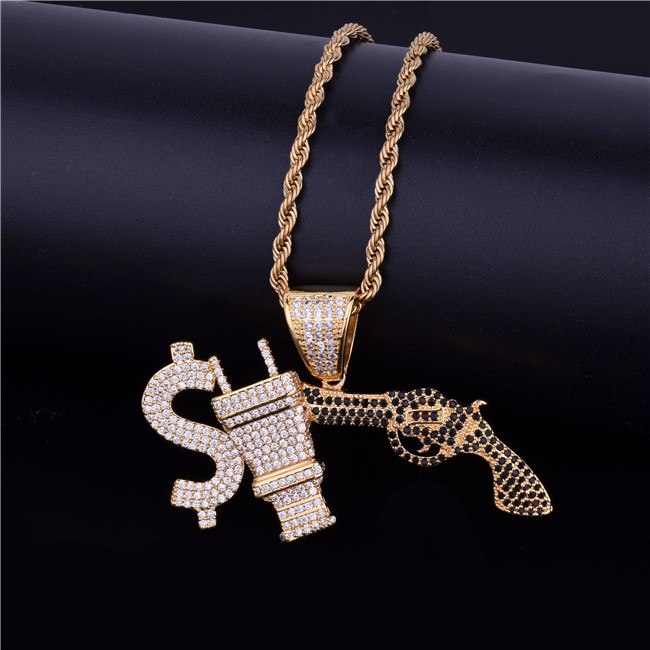 18k Gold Money Power Respect AAA True Micro Pave Stone Hip Hop Pendant Chain Necklace