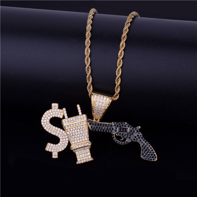 18k Gold Money Power Respect AAA True Micro Pave Stone Hip Hop Pendant Chain Necklace