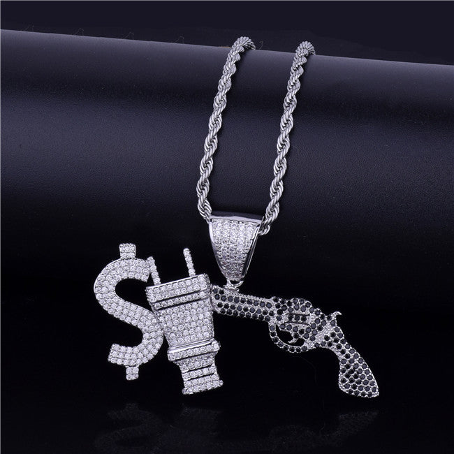 18k Gold Money Power Respect AAA True Micro Pave Stone Hip Hop Pendant Chain Necklace
