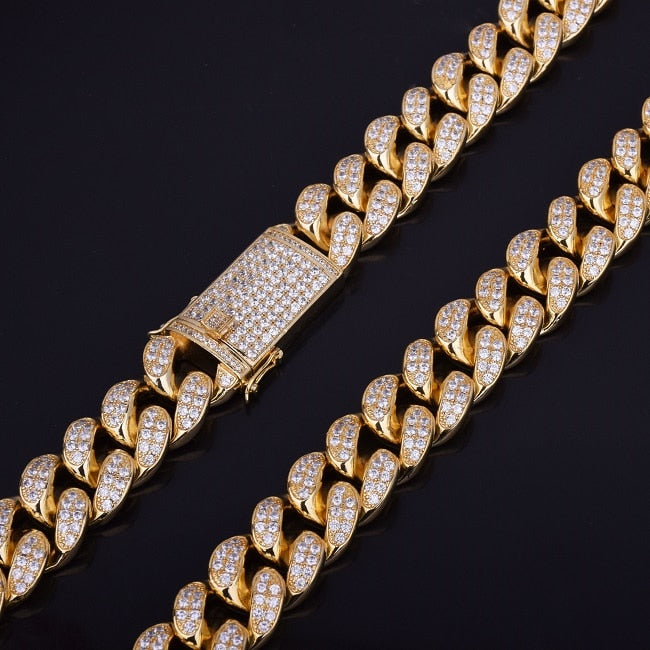 24k Gold .925 Silver Rose Gold 20mm Heavy Flooded Ice Cuban Link Chain Necklace