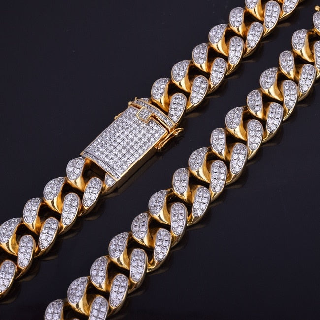 24k Gold .925 Silver Rose Gold 20mm Heavy Flooded Ice Cuban Link Chain Necklace