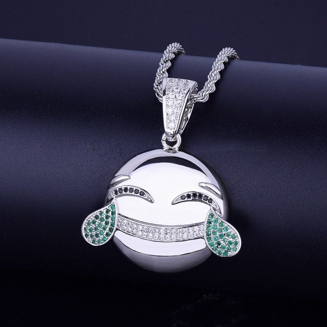 Happy Emoji 18k Gold Silver AAA True Micro Pave Hip Hop Pendant Chain Necklace