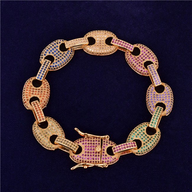 Colorful G-Link | 24k Micro Pave Flooded Ice 12MM Mixed Color Hip Hop Bracelet