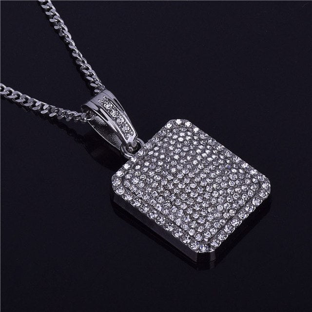 Flooded Ice 14k Gold .925 Silver Square Dog Tag Hip Hop Chain Pendant